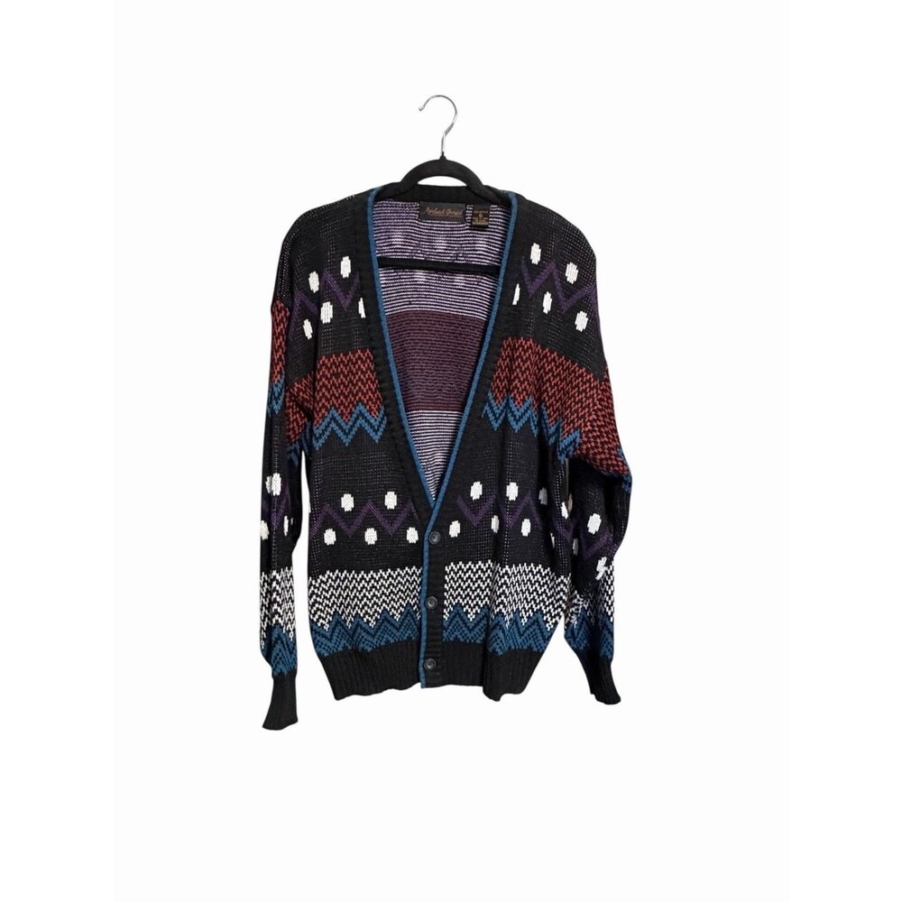 Vintage Michael Gerald Sweater Cardigan Mens XL Artsy Pattern Knit 90s Preppy